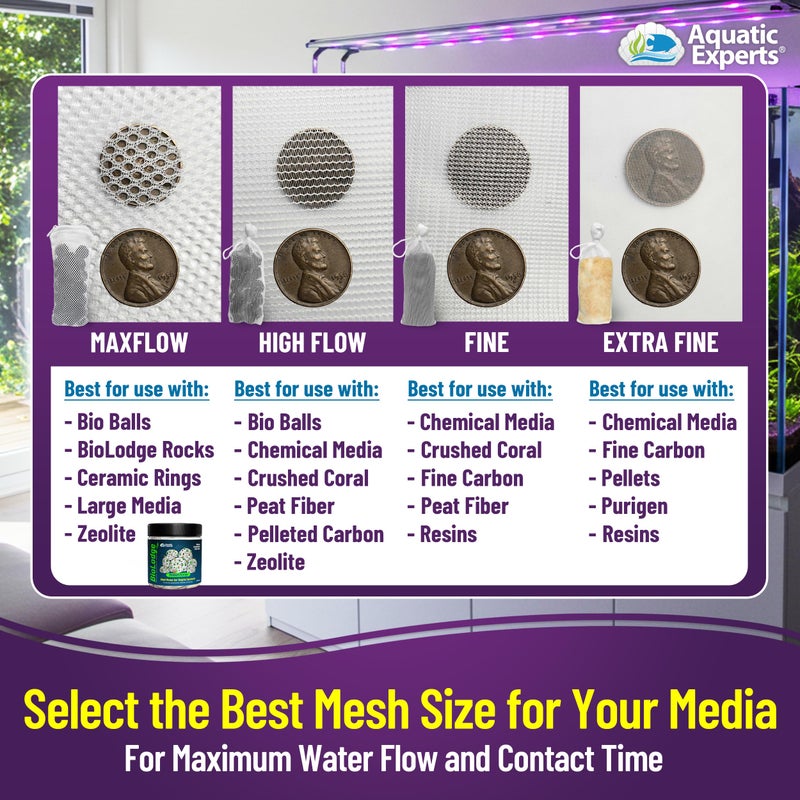 Aquatic Experts Fine Aquarium Media Bag, Durable Drawstring Bags for Fish Tank Filters, 450 Micron Mesh, (Fine, 3"x 8" - 4 Pack) - Image 4